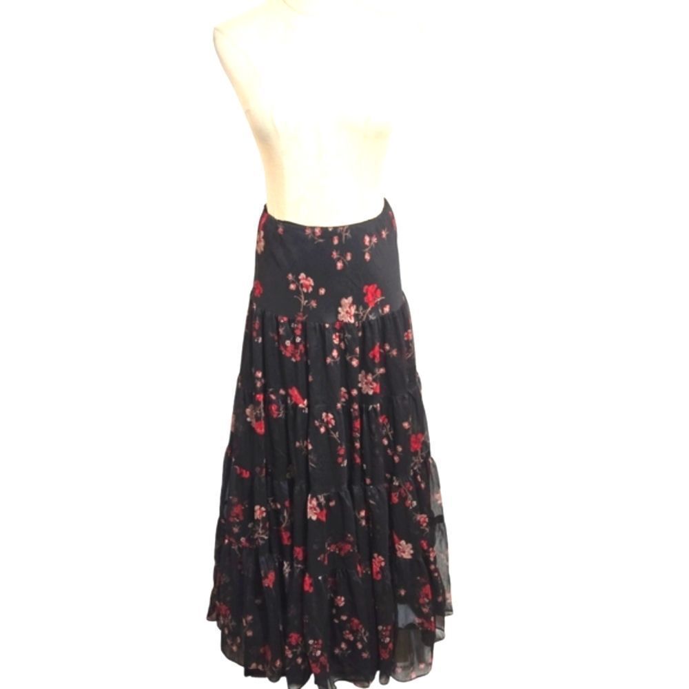 Lauren Ralph Lauren Black Maxi Skirt with Red Floral Print